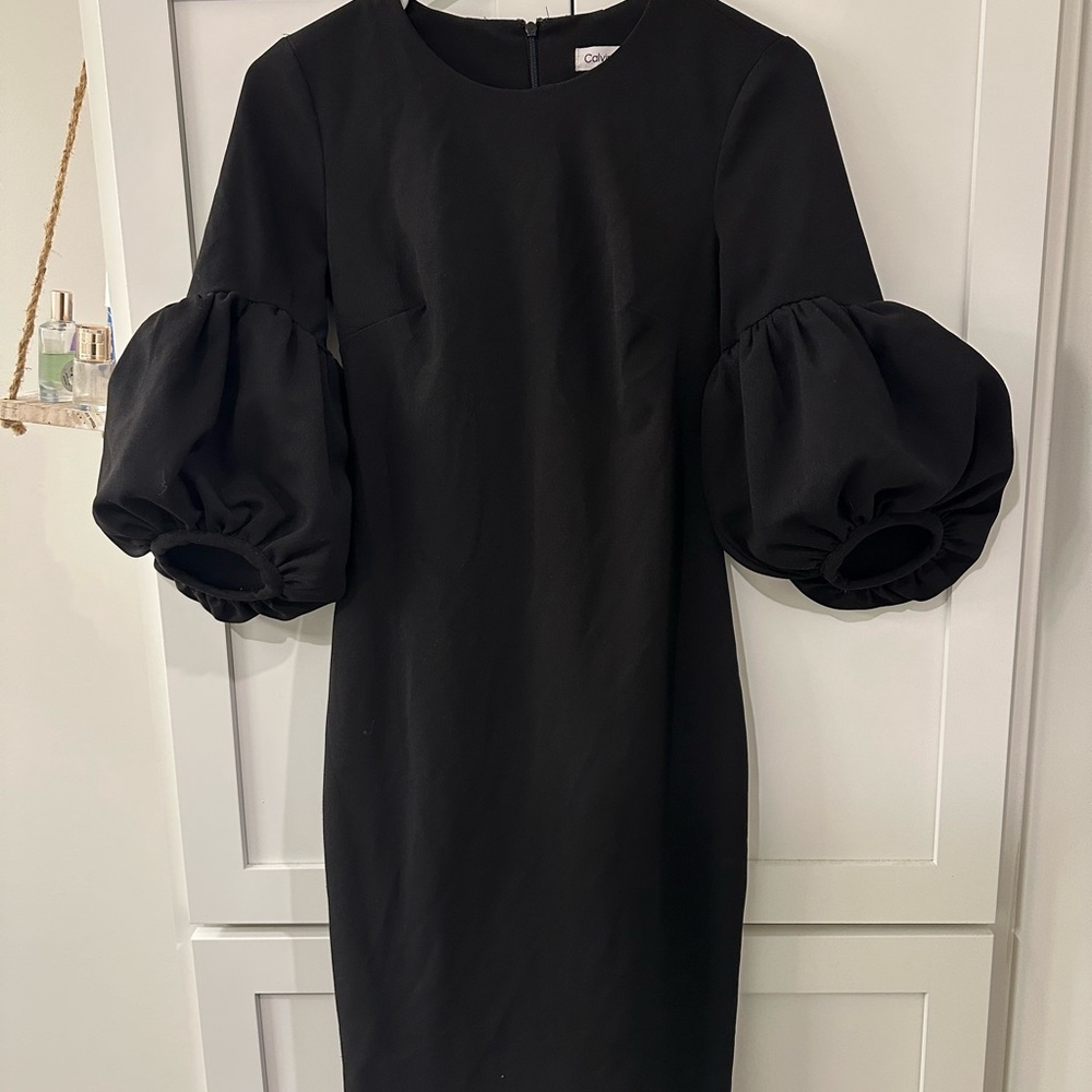 Elegant Black Puff Sleeve Midi Dress
